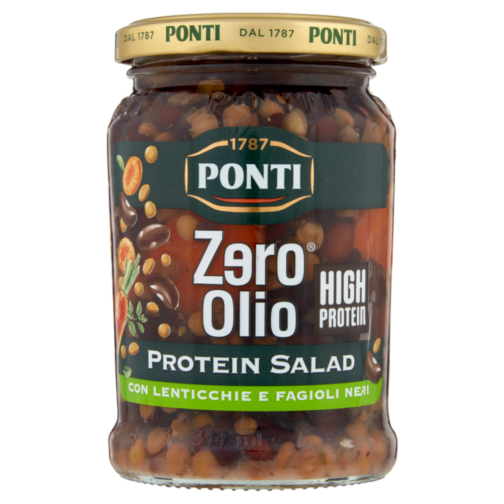 PONTI ZERO OLIO PROTEIN SALAD CON LENTICCHIE E FAGIOLI NERI 300GR Τουρσί-Αντιπάστι